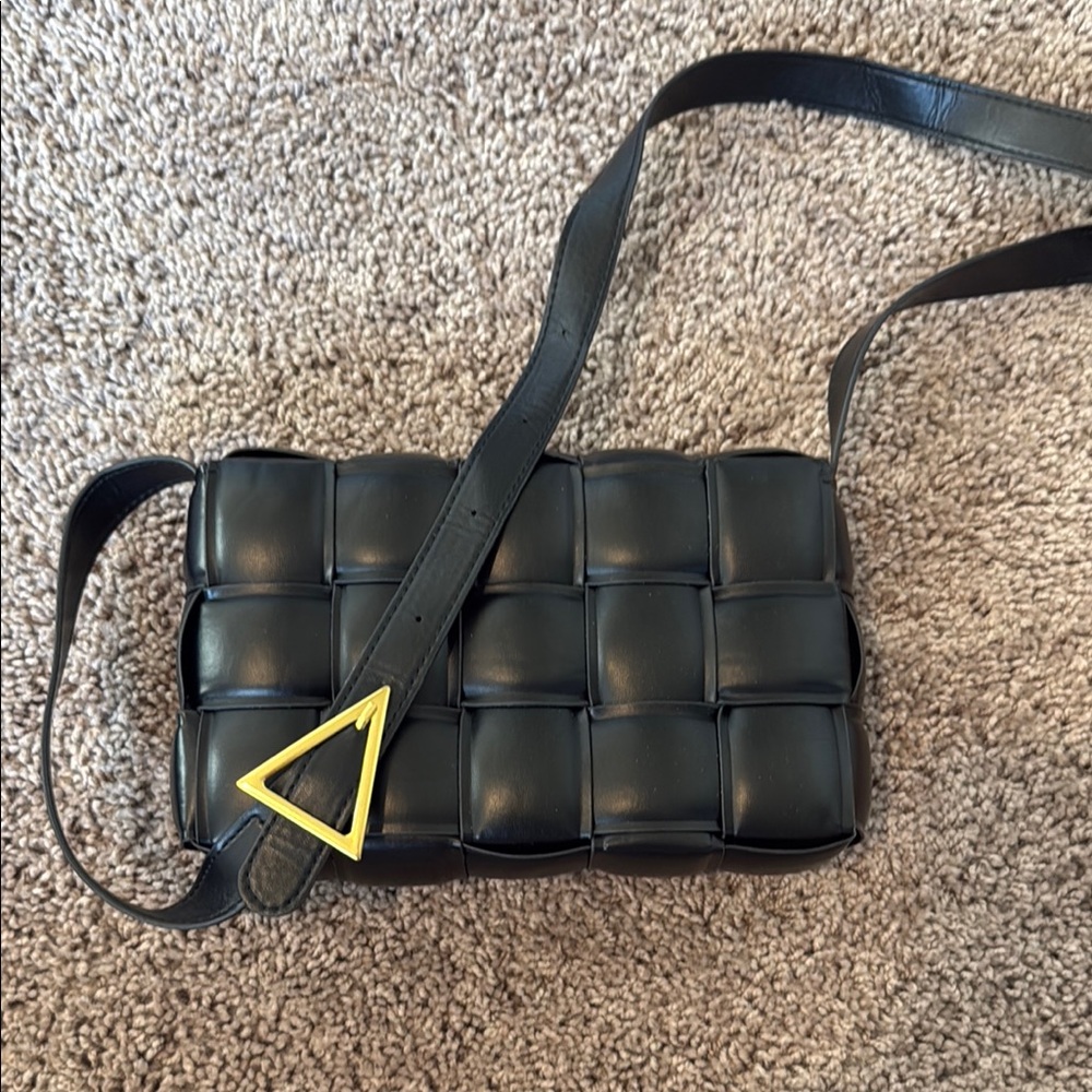 Black Woven Leather Crossbody Bag